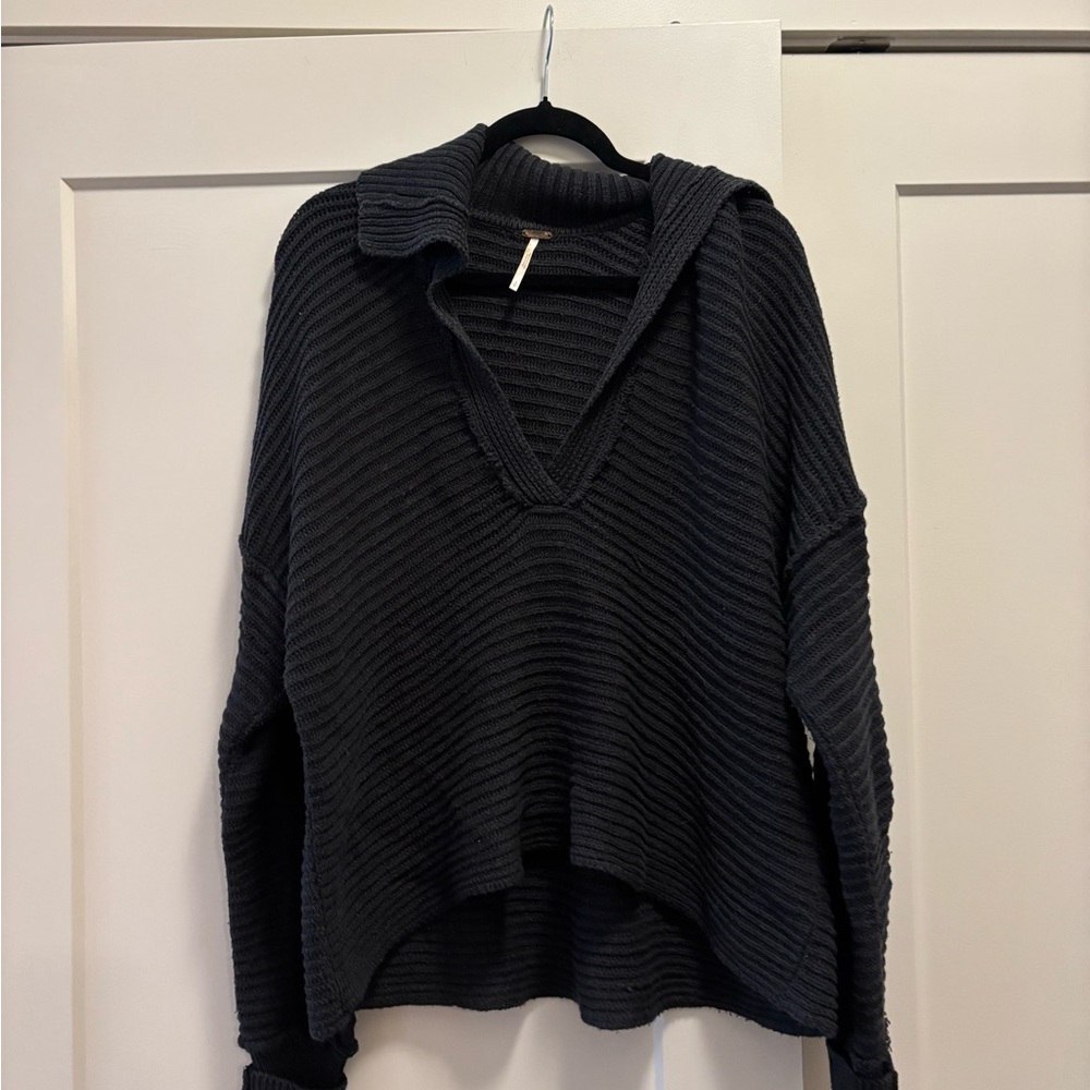 Free People Charcoal V-Neck Oversized Sweater